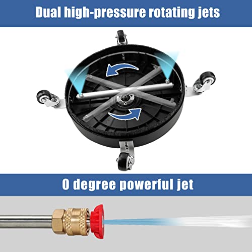 Janz 16" Pressure Washer Surface Cleaner With 4 Wheels,Hard Composite Construction, 1/4" Quick Plug, 2 Extension Wand Attachments, 2 Replacement Nozzles And 3 Spray Nozzles, 4000 Psi #TOP3