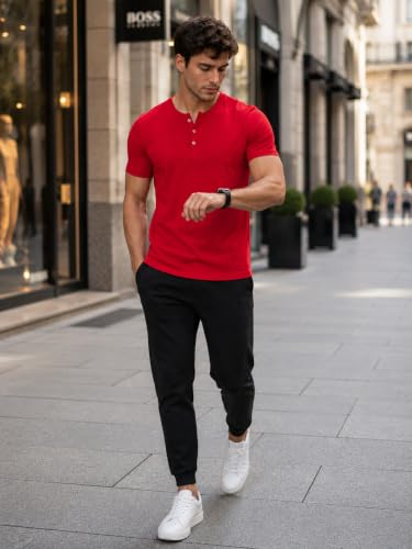 Image of London Hills T Shirt for Man | Men Henley Neck Tshirts | Tshirt Shirts Men | Gym T Shirts for Mens Workout T-Shirts for Man Cotton Stylish Henly Neck T Shirt Half Sleeve Regular Fit Solid Multicolour