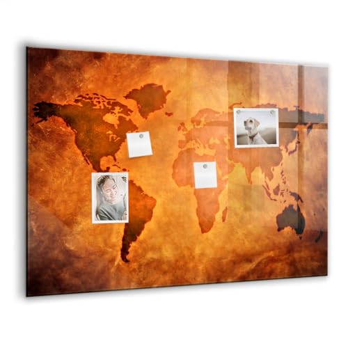 Tableau magnétique design en verre effaçable à sec avec grande carte du monde 100x70cm