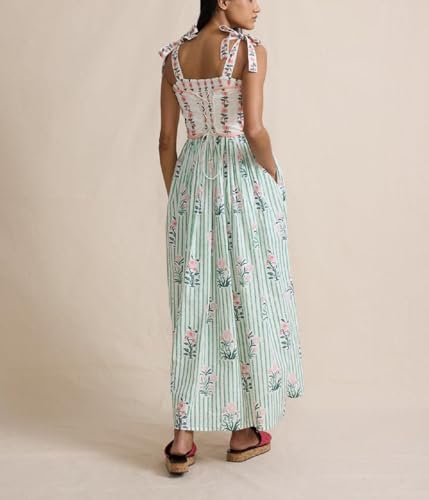 Image of Women Y2k Boho Maxi Dress Tie Shoulder Backless Strappy Tiered Flowy Dress 2024 Summer Floral Beach Sundress