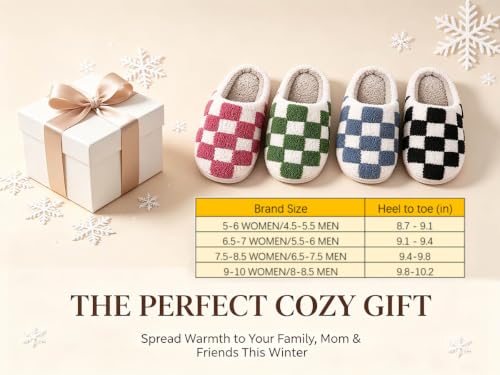 Image of Checkered Slippers for Women and Men - Fuzzy House Slippers with Memory Foam, Comfy Plush Fluffy Indoor House Shoes, Cozy Warm Slip on Bedroom Slippers with Non-Slip Sole