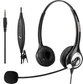 Mobile Phone Headset with Microphone Noise Cancelling & Call Control, 3.5mm Jack PC Headphone for Samsung Computer Skype Business Office, Crystal Clear Chat, Super Light, Teams Headset(602MP)