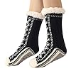 Funny Lace Up Shoe Pattern Fuzzy Slipper Socks Warm Sleep With Grippers Women Thick Fleece Lined Nonslip Slipper Socks