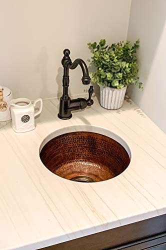 Premier Copper Products Br14Db3 14-Inch Universal Round Hammered Copper Sink With 3.5-Inch Drain Size, Oil Rubbed Bronze #TOP4
