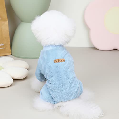 Izefia Dog Sweater Clothes Fleece Woolen Winter Warm Sweat Shirt 4 Legs Jumpsuit Pajamas Twist Print Sweater for Small Dog Medium Cat Blue M - Image 4
