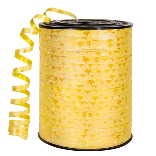 HimBen 500 Yards Curling Ribbon for Gift Wrapping, 3/16" Balloon String for Christmas Valentine Birthday Wedding Party Festival Decoration, Crafts, Flower Bouquet(Glitter Star Yellow)