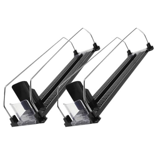 GAROZATION Organizador Deslizante para Botellas y Latas de Bebidas 2 Piezas, Empujador Automático de Plástico Negro 340-350 Mm, Dispensador de Bebidas para Estantes de Refrigerador Hogar