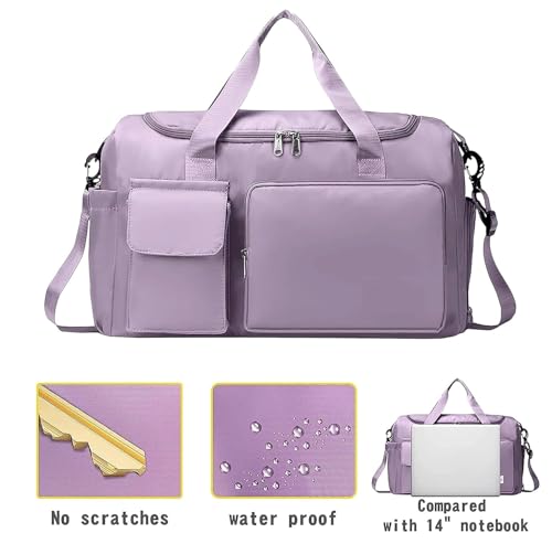 Image of SRZ Samrukzone Nylon Travel Duffle Bag with Wet Pocket & Shoe Compartment, Weekender Overnight Gym Shoulder Bag for Men & Women (44 x 18 x 29 cm (Lavender)