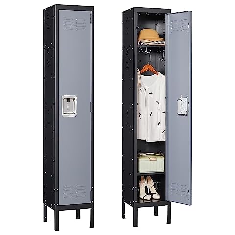 BYNSOE Metal Locker 1 Doors Employees Locker Storage Cabinet Locker School Hospital Gym Locker Requires Assembly (Black Grey-1 Door) Cover