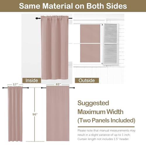 Image of Blush Pink Blackout Curtains for Bedroom 90 Inches Long 2 Panels, Thermal Insulated Soft Fabric Privacy Curtains for Bedroom Living Room, Rod Pocket Modern Window Treatments, 2x40Wx90L Inches