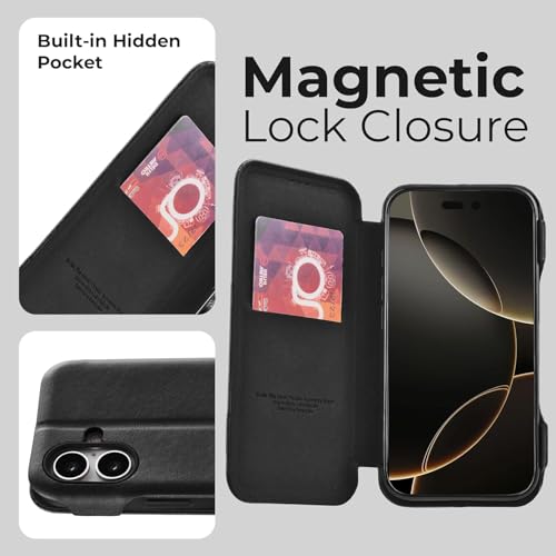 Image of PULOKA PU Leather Flip Cover Compatible with iPhone 17 - Wallet Case with Card Slot, Magnetic Closure & Kickstand Stand Function (Black)