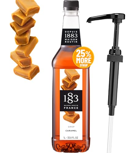 Image of 1883 Caramel Syrup with Pump - Premium Flavoring Syrup for Coffee, Lattes, Iced Coffee, Cocktails & Drinks - 1L (33.8 fl oz) Bottle