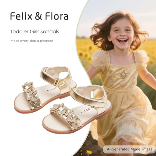 Image of Felix & Flora Toddler Girl Sandals -Flower Girl Dress Shoes Open Toe Little Kid Flats
