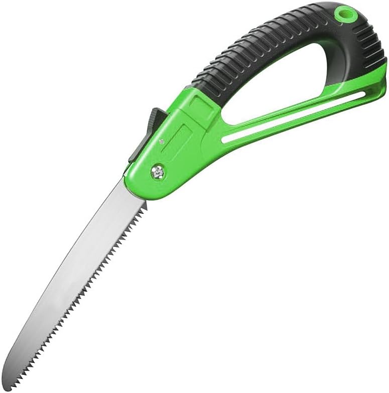 Folding Pruner Saw with Non-Slip Handle & Hand Guard for Outdoor Camping, Wood Cutting, Garden Pruning（Green）