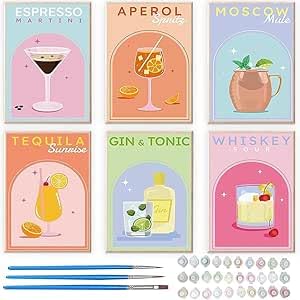 KMFASVX Paint by Numbers Kit for Adults, 6 PCS Paint by Numbers Canvas, Cocktail Theme DIY Acrylic Painting, Easy and Colorful Oil Painting for Beginners, for Home Wall Decoration, 9''X6''(Unframed)