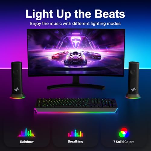 Nylavee Computer Speakers, Hi-Fi Stereo Sound PC Speakers with 9 LED Lighting Modes, Bass Boost, USB/USB-C Powered and 3.5mm Wired Connection for Desktop, PC, MacBook, Laptop, Monitor, Gaming - Image 5