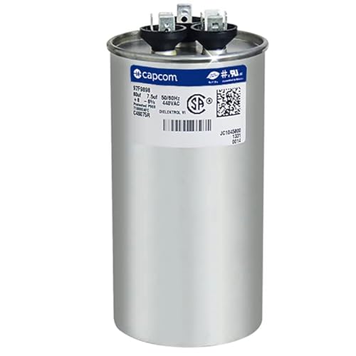Compatible Replacement for GE Industrial Genteq 60+7.5 uf/MFD 440 VAC Volts Round Dual Run Capacitor 50+60 Hz AC Electric by JustCapacitors
