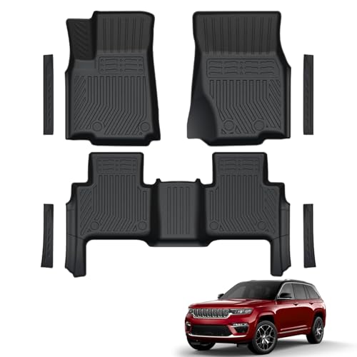 LUMWAY Floor Mats for 2022-2024 2025 Jeep Grand Cherokee, TPE All Weather Interior Car Floor Liners Door Sill Guards for Grand Cherokee Accessories (Include 4xe Not for L or WK)