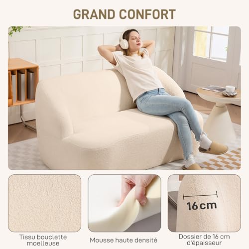Canapé 2 Places Bouclette Beige, Mousse HD HOMCOM