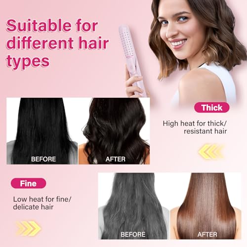 Airflow Styler Curling Iron,360° Cool Air Lock in Style for Lasting Curls, 2 in 1 Hair Straightener and Curler, Anti-Scald for Short Long Hair（Pink） — view 4