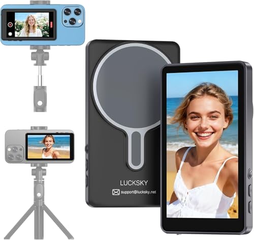 Vlog Selfie Monitor Screen, Vlog Magnetic 4K 30fps Video Recording for iPhone & Android, Wireless Screen Mirroring with Remote Control, Content Creator Essentials, Live Stream & TikTok