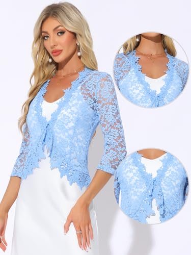 Image of Allegra K Floral Lace Shrugs for Women's Evening 3 /4 Sleeves Formal Elegant Bolero Cardigan