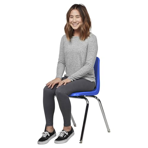 Image of FDP 18 inch School Stack Chair,Stacking Student Seat with Chromed Steel Legs and Swivel Glides for Classroom, Homeschool or Office - Blue, 11561-BL