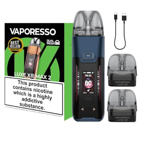 Vaporesso Luxe XR Max 2 Vape Kit [Storm Blue] - 12 colours - 3200mAh Mega Battery 2A Fast Charge 80W 0.96 TFT + RGB Lights Dual Mesh Tech - Works with Luxe X XR Pods & GTX coils - No Nicotine