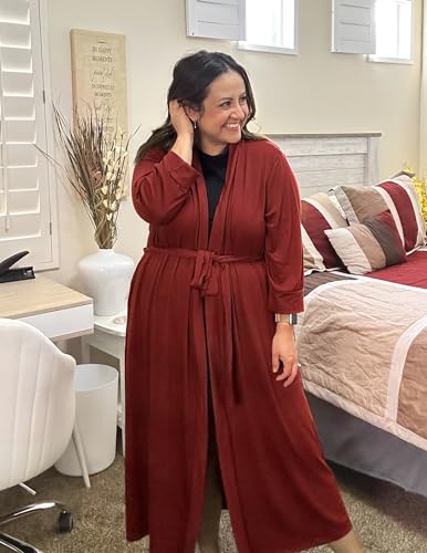 Image of IN'VOLAND Womens Plus Size Kimono Robes Long Knit Bathrobe V Neck Ladies Loungewear Lightweight Soft Sleepwear 1X-5X