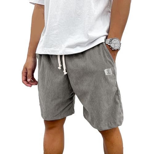 HOTake Mens Corduroy Shorts Casual 7 Inch Elastic Waist Drawstring Summer Beach Loose Fit Shorts