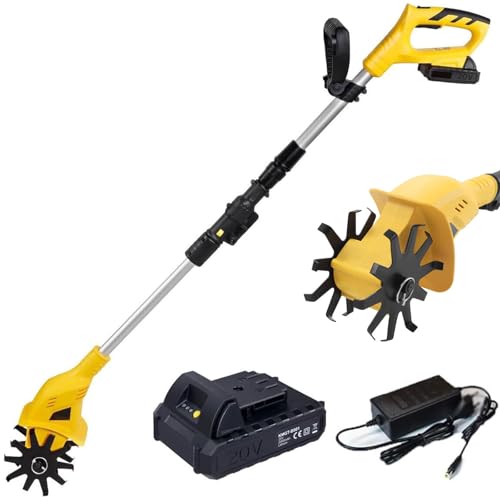 ylpddmm Motoazada inalámbrica con batería de Litio de 20 V, Rotavator eléctrico de jardín, Batería Velocidad hasta 250r/Min,Motoazada Eléctrica Ajustable para Arar,Volcar,Arar Zanjas