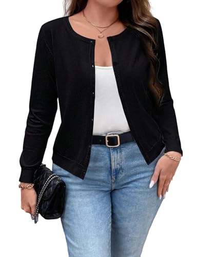 MapleHub Womens Long Sleeve Knit Cardigan Sweaters Classic Crew Neck Open Front Button Down Cardigans Black