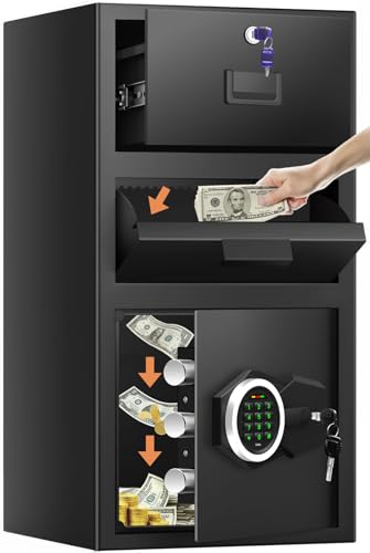 3.6 CUB Large Drop Safe for Business Fireproof, Anti-theft Deposit Safes with Drop Slot, Drawer, Digital Keypad and Spare Keys, Heavy Duty Cash Drop Safe Box for Retail Mail Church Home (3.6 Cub)