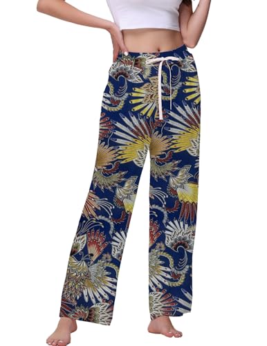 Image of Veseacky Women's Wide Leg Lounge Pants Yoga Pajamas Comfy Stretch Drawstring Pajamas Puls Size Dance Bottoms S-4XL
