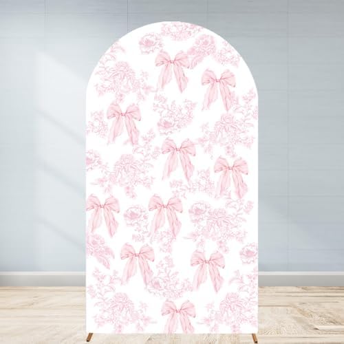 Pink Bow Floral Arch Backdrop Cover 7.2ft Flower Coquette Girl Ba...