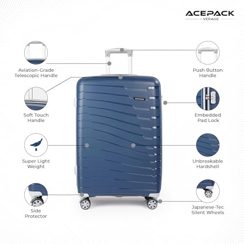 Image of ACEPACK by Verage - STARLINK Unbreakable Hard Side Polypropylene Luggage Large Check in 103L | Lightweight Suitcase Set with 360 Silent Spinner Wheels, Number Lock,Telescopic Handle & 3 Year Warranty