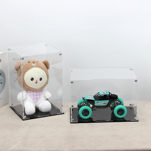Image of 12x8x8Inch Rectangle Clear Acrylic Boxes for Collectibles Display | Assemble Storage Box Action Figures Display Case with Black Base, Removable Dustproof Showcase for Car Models Home Storage