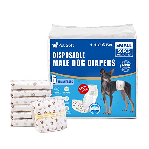 Pet Soft Dog Nappies Male 50 Counts Disposable Male Dog Wraps, Super