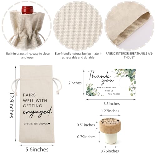 Image of Engaged Gifts Engagement Gifts for Couples Her Engagement Party Decorations | Bridal Shower Decorations Wine Gift Bag Cheers To Forever Wine Bottle Bag with Thank You Card And Stopper