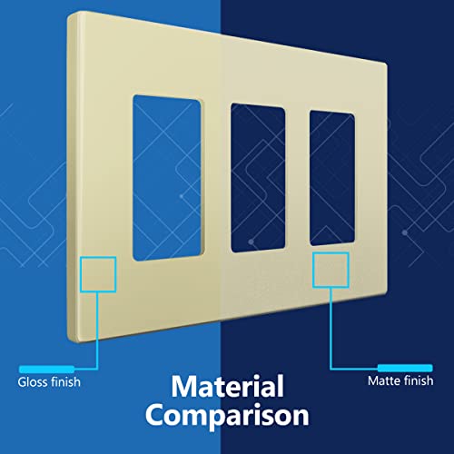 Image of LIDER Decorator Switch Cover, Screwless Wall Plate, Mid-Size 3-Gang 4.88 inch x 6.77 inch, LSWP-33M-I, UL Listed, Thermoplastic, Matte Ivory, 1-Pack