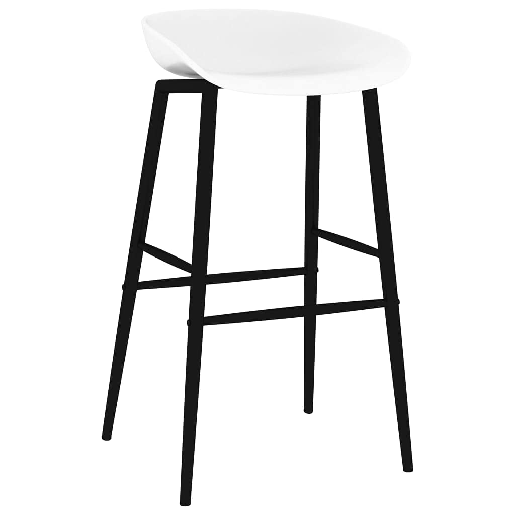 Juego de 7 piezas de bar en blanco y negro con mesa de tablero de fibra de densidad media y patas de metal y taburete de bar con respaldo para instalaciones modernas