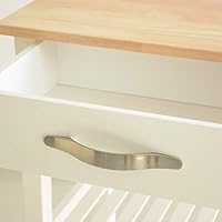 Vista 7 de HAUSHECK Isla de cocina rodante y carrito de cocina con 2 cajones, 2 estantes de almacenamiento, toallero y dos ruedas giratorias con bloqueo, mesa