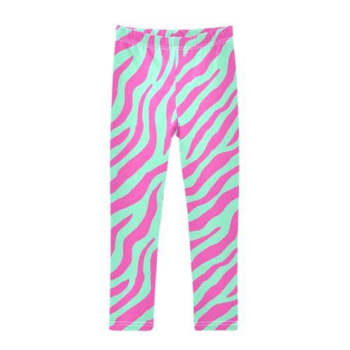 Turquoise Pink Zebra Print Girls Leggings Soft Stretch Workout Yoga Dance Pants for Kids Casual Tights