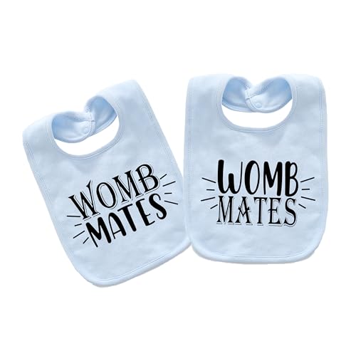 Image of AOUYOA Baby Twins Bibs Womb Mates Newborn Baby Bibs Cute Toddler Bibs Set For Unisex Boys Girls(blue)
