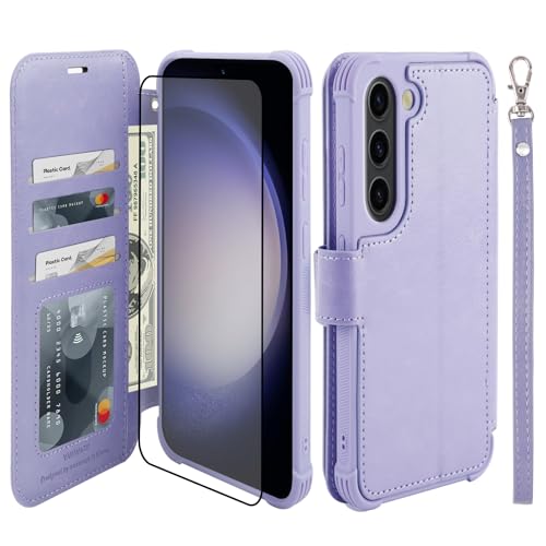Étui portefeuille Samsung S23 cuir rfid compatible charge sans fil pourpre