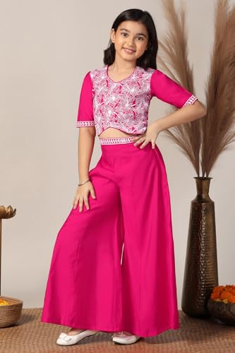 Image of Fashion Dream Girls Silk Blend Ethnic Top & Palazzo Set|Kids Salwar Set|Indo Western