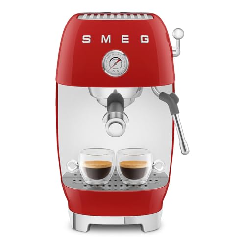 Image of Smeg Cold Brew Coffee Machine, Original Italian Brand, Patented Smeg Red Color, Live the Barista Exeprience, Professional Steam Wand for Creamy Milk Drink, Pressure Monitor, ECF03RDEU