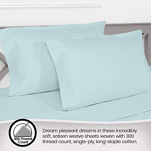 Image of Whisper Organics, 100% Organic Cotton Sheets - 300 Thread Count Bed Sheets Set - Premium Quality Sheets - Deep Pocket Sheet Set - GOTS Certified, Ocean Blue (Queen Size)