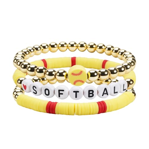 Image of Football Baseball Soccer Beaded Bracelets for Women Stackable Game Day Sports Theme Bracelet