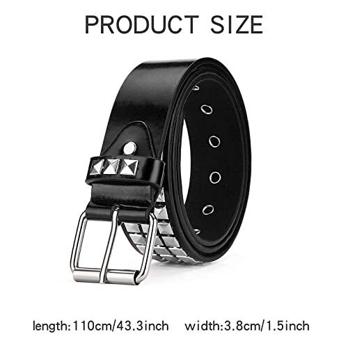 Black Studded Belt Punk Rock Rivet Belt Grommet Threads belt with Bright Metal Pyramid for Women Men4